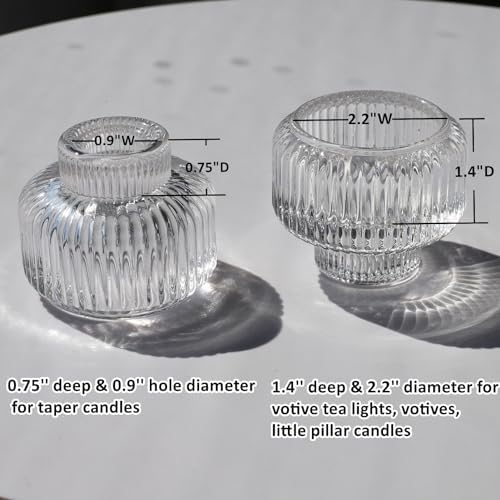 Woho Ribbed Clear Taper Candle Holders Set of 8 for Wedding Table Decor - Image 6