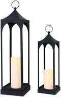 LED Lanterns Decorative Outdoor&Indoor, 23'' 16‘’ Large Black Lanterns Set with 2 Flameless Candles, Metal Holders for Porch, Patio, Garden, Home, Fireplace, Spring Decorations Decor by DECORKEY