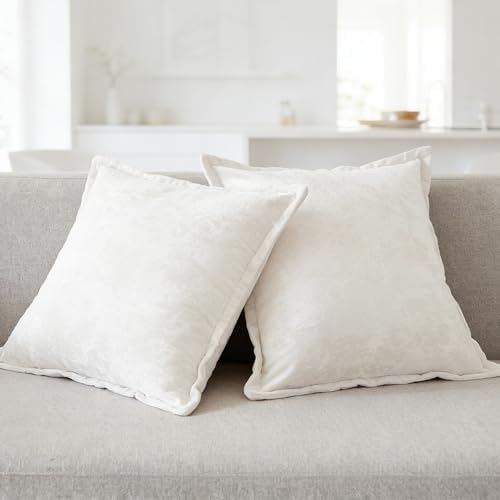 Greek Velvet Euro Sham Covers Set of 2 26x26 Luxury Soft Solid Pillow Covers for Living Room Bedroom Yard,Cream White - Image 3