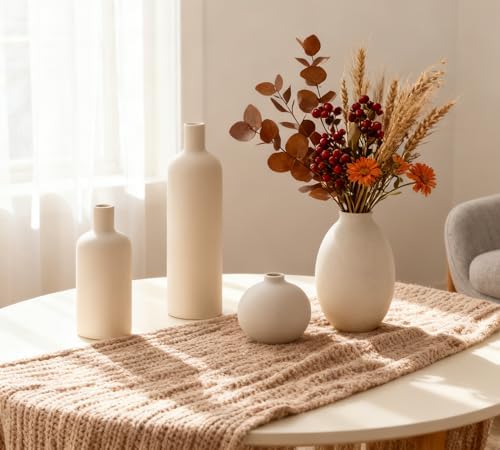Ceramic Vase Set of 4, Classic Beige White Matte Vases Home Decorations for Table Shelf Office Centerpieces Decor - Image 2