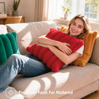 Faux Fur Decorative Throw Pillow Covers 20x20 Set of 2, Red - Image 2