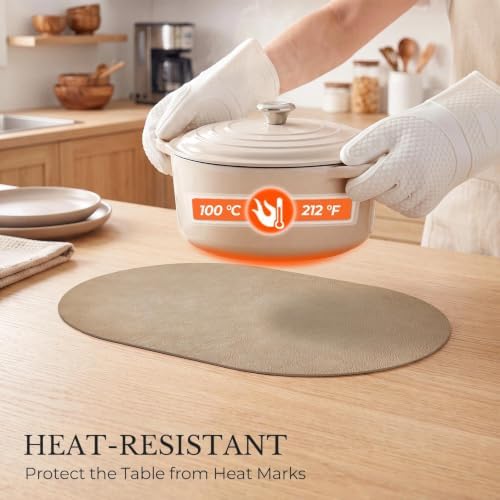 MOSAYT Vinyl Faux Leather Oval Placemats, Set of 6, Apricot - Image 4