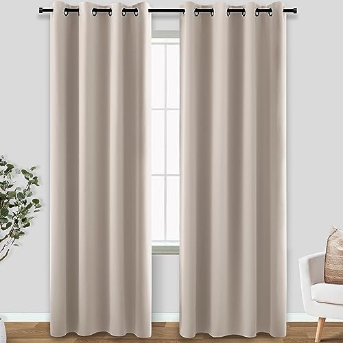 KOUFALL Neutral Taupe Blackout Curtains 96 Inches Long for Living Room,Thermal Window Treatments Beige Tan Curtain Drapes for Bedroom,Set of 2 Panels with Grommet,Dark Oatmeal - Image 3