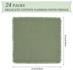 Pesonlook 24 Pcs Olive Green Cotton Linen Napkins with Fringe, 16x16 Inches - Image 2