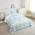 Erosebridal Cat Duvet Insert Full, Kawaii Garfield Cat Bedding Set for Kids Boys Girls, Paw Print Love Heart Comforter Set, Cartoon Animals Soft Quilt 3 Pieces, Blue - Image 4