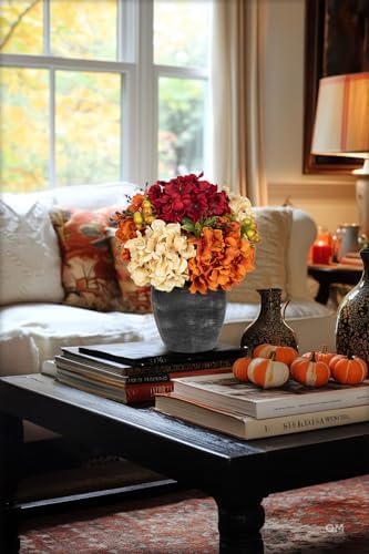 Hydrangea Artificial Flowers in Vase, Small Fall Floral Arrangements with Vase Orange Autumn Centerpieces for Table Rustic Farmhouse Fall Harvest Thanksgiving Wedding Kitchen Dinner Table Decorations - Image 6