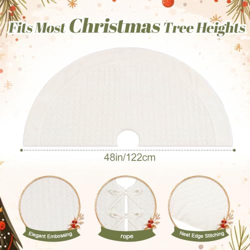 Arrowbash 48 Inch Velvet Christmas Tree Skirt Quilted Tree Skirt, Cream - Image 2