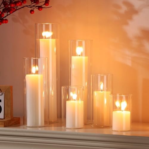 Shihanee 6 Glass Cylinder Vase Pillar Candle,White,Set of 6 - Image 2