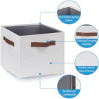 GhvyenntteS 6 Pack Large Fabric Storage Bins with Handles, 15x11x9.6 Inch Storage Baskets for Shelves, Foldable Closet Storage Bins for Shelves, Closet Organizers and Storage Boxes, White - Image 3