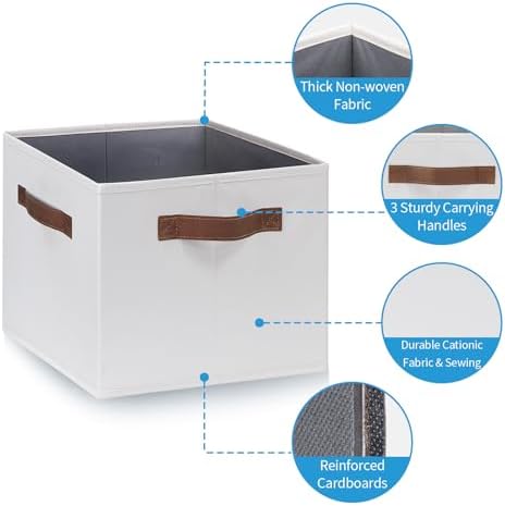 GhvyenntteS 6 Pack Large Fabric Storage Bins with Handles, 15x11x9.6 Inch Storage Baskets for Shelves, Foldable Closet Storage Bins for Shelves, Closet Organizers and Storage Boxes, White - Image 3