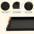 Modern Elegant Large Wood Serving Tray, Set of 2 Black Crocodile Leather with Gold Polished Metal Handles, Home Decorative Rectangle Ottoman Decor Platter Living Room Bathroom Vanity Tray - Image 3