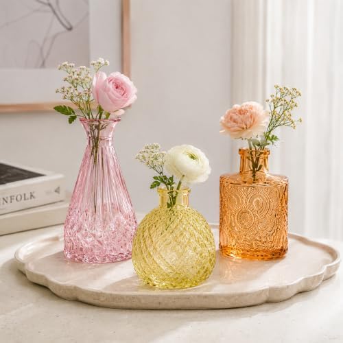 42 Pcs Colored Glass Bud Vases in Bulk, Small Flower Vases for Centerpieces Table Decorations, Mini Vintage Colored Glass Bottles, Wedding, Baby Shower, Home Decor (Orange Yellow Series, 42 PCS) - Image 3
