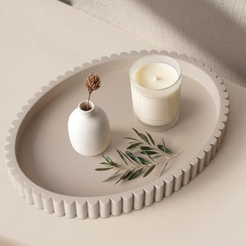 Oval Tray for Coffee Table Decor, 15" Concrete Coffee Table Tray,Cream Gray by Cathyeen