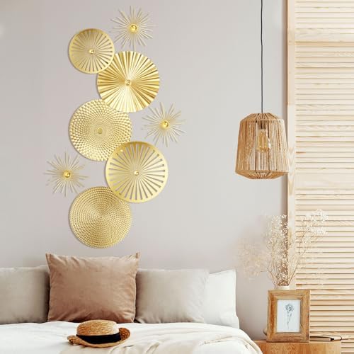 Gold 8 Pcs Wall Decor Round Modern Metal Plate Art - Image 6