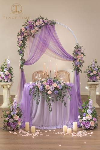 TINGE TIME Artificial Sweetheart Flower Swag with Tablecloth and Table Runner, Pack of 3 Floral Arrangement for Wedding Sweetheart Table Centerpiece Decoration (Violet & Misty Rose) - Image 2