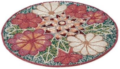 Lightnpro Flower Beaded Placemats Round, Rustic Farmhouse Hand Beaded Floral Placemats to Decorate Christmas Xmas Wedding Family Party Thanksgiving Dinner Table Décor - 13 Inch - Maroon Combo - Image 7
