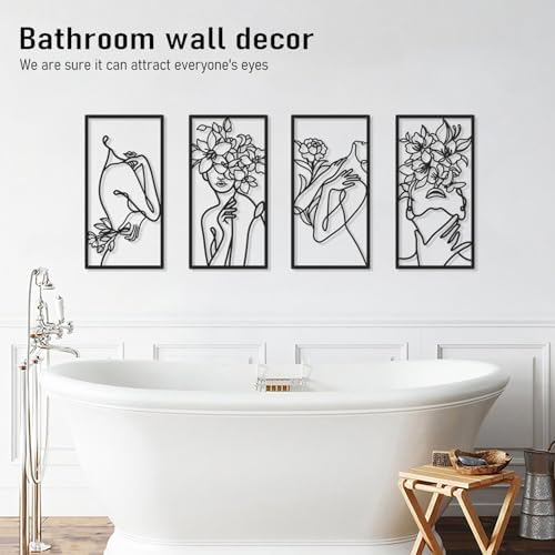 Black Metal Abstract Wall Art, Minimalist Woman Flower Bathroom Wall Decor - Image 4