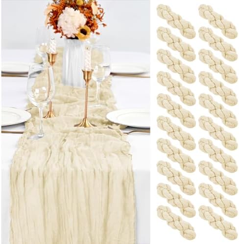 20 Pack Ivory Table Runner 10Ft Cheesecloth Table Runner Boho Gauze Cheese Cloth Table Runners Romantic Long Sheer Fabric Cream Table Runners for Wedding Party Bridal Shower by YMHPRIDE
