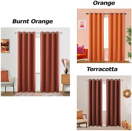 KOUFALL Orange Autumn Curtains 72 Inch Length, Room Darkening Curtains for Living Room 2 Panels Set, Fall Blackout Grommet Window Drapes for Bedroom, Tangerine Orange - Image 2