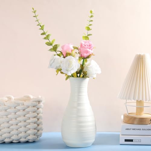 10 Pack Composite Plastic Flower Vases Bulk White Small Tall Conic Floral Vases for Centerpieces Unbreakable Bud Vase for Wedding Party Living Room Decor (Simple) - Image 2