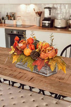 DILATATA Fall Decor Autumn Harvest Pumpkins Centerpiece - Artificial Peony Maple Leaf and Pinecones Arrangement in Rectangle Wooden Box for Thanksgiving Party Mantel Fall Decor - Image 6