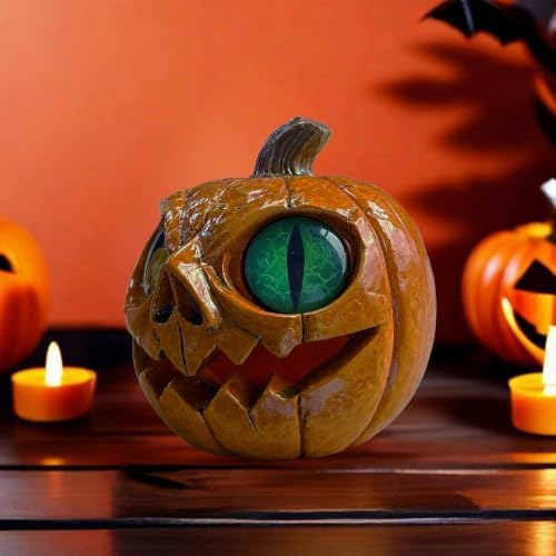 Halloween Pumpkin Decor Spooky Pumpkin Figurine Resin Statue, Green - Image 6