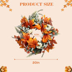 Fall Decor Wreaths for Front Door, 20 Inch Autumn Wreath with Pumpkins - Image 4