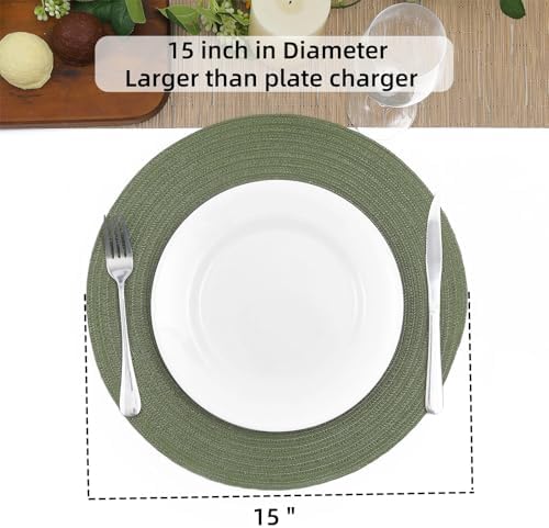 SHACOS Round Placemats Set of 12 Washable 15 inch Round Table Mats Cotton Polyester Woven Braided Place Mats for Dining Table Wedding Party Decor (Olive Green, 12) - Image 5