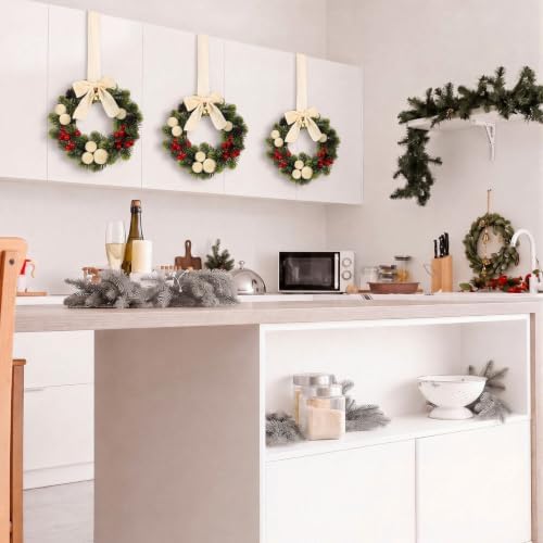 6 Pack Small Christmas Velvet Cabinets Wreaths with Ribbon Bell - Image 4