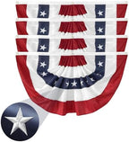 4 Pack American Pleated Fan Flag 2x4 Ft Patriotic Bunting – Embroidered Stars & Sewn Stripes USA Flag for 4th of July Outdoor Porch Fence Garden with Canvas Header & Brass Grommets by LinaGarten