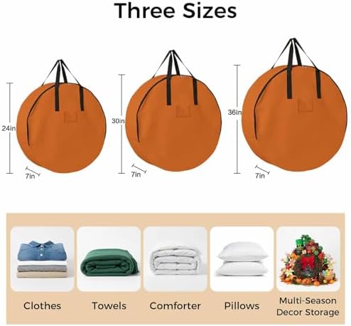 30 Inch Round Storage Bag 2 Pack,Solid Art Minimalist Pure Orange Waterproof Wreath Storage Container with Handles&Zipper Plain Single Bright Color Closet Organizer Bags Garland Box - Image 7