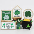 Joyseller St. Patrick's Day Decorations | 6PCS St. Patrick's Day Tiered Tray Decor | Luck Shamrock Wooden Signs Irish Decor | Happy Saint Patrick’s Centerpiece for Home Table Shelf Party by Joyseller