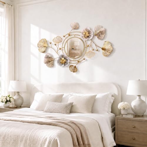 47" Large 3D Ginkgo Floral Metal Wall Decor Mirror - Image 6