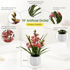 Fake Orchid Plant 19" Tall, Realistic Touch Leaves, Potted Cymbidium Artificial Plants Indoor for Home Decor Small Office Home Living Room-Pink - Image 2