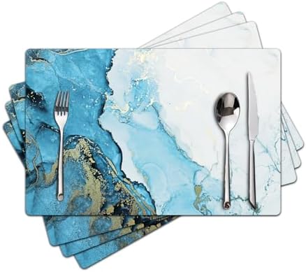 Marble Placemats Set of 4 - Faux Leather Heat Resistant Placemats for Dinner Table, Non-Slip Waterproof Oil-Proof Washable Reusable Placemat for Indoor Outdoor Kitchen Decor, 15.75In*11.81In by Unknown