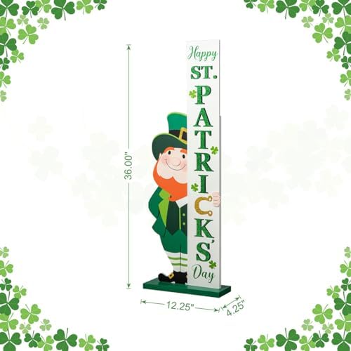 glitzhome 36"H St. Patrick's Wooden Standing Porch Sign, Leprechaun HAPPY ST.PATRICK'S DAY Porch Decor Front Door,Front Porch,Indoor Outdoor Porch Party Decor - Image 3