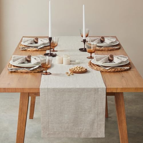 KINGSTONE 100% Pure French Linen Table Runner 72 Inches Long, Natural Hemstitch Tablecloth with Mitered Corners, Crease-Free Scroll Packaging, 14x72 for Easter, Mother's Day, Farmhouse Decor - Image 2