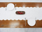 100% Natural Linen Rustic Scalloped Embroidery Table Runner 144 Inches Long, Linen Table Runner 14 x 144 Inch for Dresser and Dining Tables Decor, 12-14 Sets, 14x144'' White(Edges-Gold) - Image 5