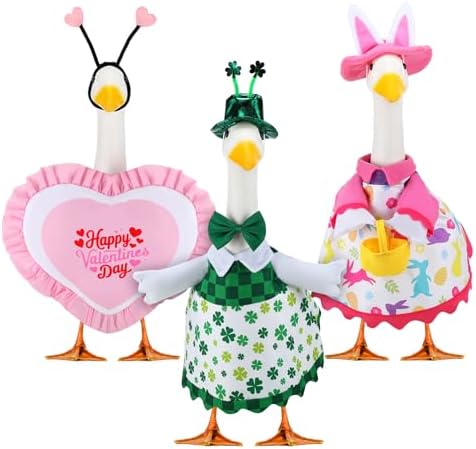 Abbylike 3 Set St. Patrick's Day Porch Goose Outfits Easter Spring Yard Goose Clothes Valentine's Day Lawn Costume for 23 Inch Cement Patio Garden Outdoor Statue Decor by Abbylike