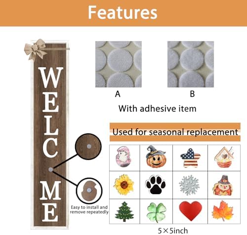 Interchangeable Welcome Sign 12 Pcs Replaceable Icons 45"X9" White Wood - Image 6