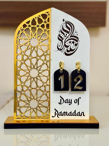 2 Pieces Wood Ramadan Decorations Islamic Eid Mubarak Kareem Table Sign Moon Hollow Star Ornament for Muslim Party Tabletop Decor Home Art Craft Decoration Golden Moon (Silver, Small - 6"W x 9"H) - Image 6