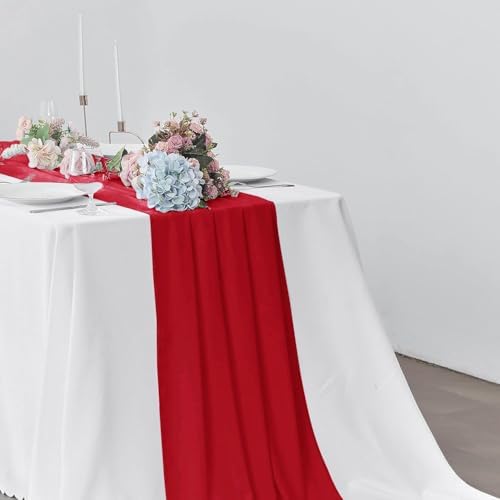 Pufogu 5 Pack 10Ft Red Chiffon Table Runner Sheer 29x120 Inch - Image 5