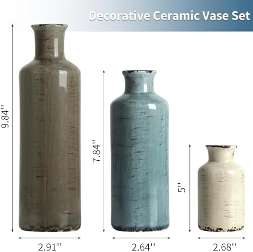 CUCUMI Ceramic Vases Set of 3, Rustic Vintage Vases Coastal Home Decor - Image 2