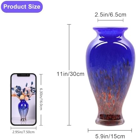 Blue Hand Blown Glass Vase 11.8" Tall Beautiful Designer Flower Vase - Image 2