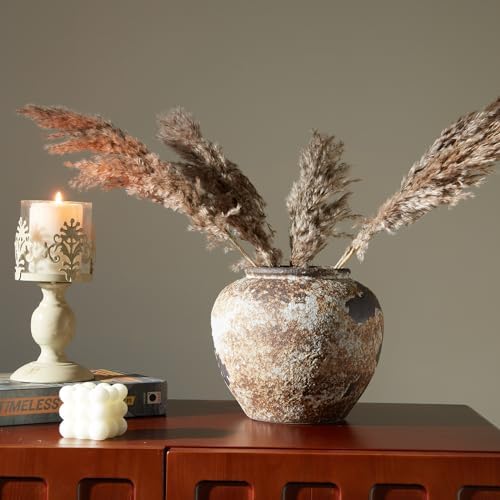 Smiletag Rustic Vase for Home Decor, Farmhouse Terracotta Vases, Stone Vases, Large Vases for Living Room Decor, Rustic Flower Vase Decoration for Living Room, Small - Image 2