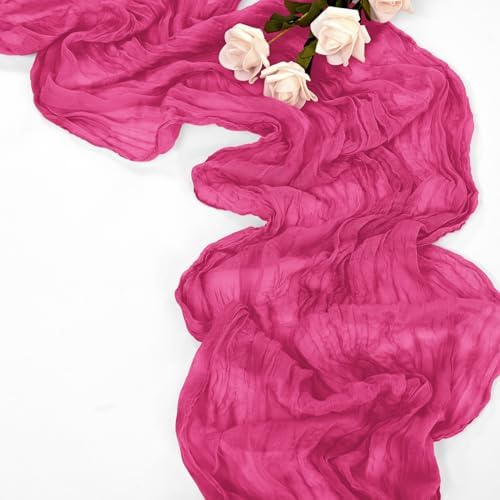 20 Pack Hot Pink Table Runner 10Ft Cheesecloth Table Runner Boho Gauze Table Runners Romantic Long Sheer Fabric Cheese Cloth Table Runners for Wedding Party Bridal Shower(Hot Pink) - Image 4