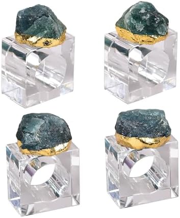 AMOYSTONE Green Fluorite Napkin Rings Glass Base Dining Table Decor by AMOYSTONE%C2%AE