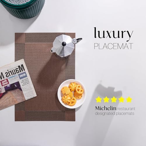 LEXMORE PlaceMats Set of 12 Vinyl/Plastic Woven Place Mats for Kitchen Table Indoor/Outdoor Washable PlaceMat Wipeable Dining Table Mats(Brown Cube) - Image 2