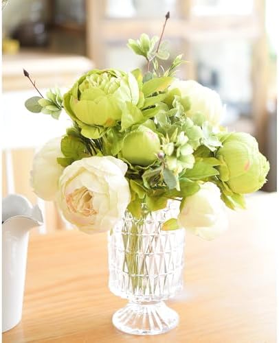 FiveSeasonStuff Cream Beige & Moss Green Artificial Peony Bouquet Set of 2 - Image 3
