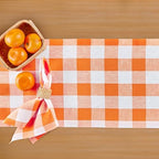 Solino Home 100% Linen Table Runner, 14 x 144 in, Pumpkin and White Check - Image 3
